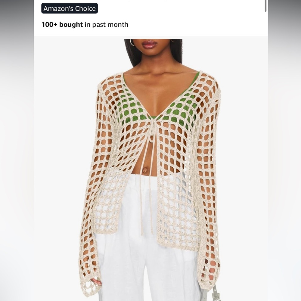 Elegant Beige Open-Knit Women's Blouse